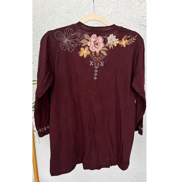NWT Anthropology by Caite Tees Women's Burgundy Embroidered Shirt - Size Small - Picture 7 of 10